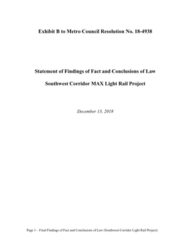 Final Statement of Findings of Fact and Conclusions Of