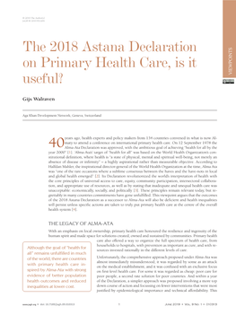 The 2018 Astana Declaration on Primary Health Care, Is It Useful?