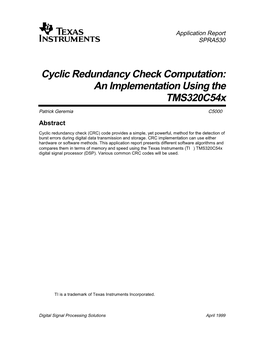 Cyclic Redundancy Check Computation: an Implementation Using the Tms320c54x