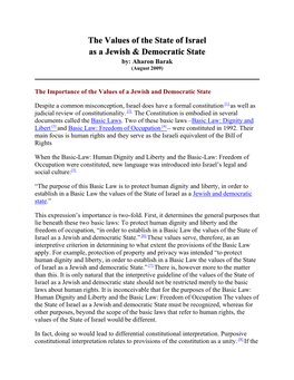 The Values of the State of Israel As a Jewish & Democratic State