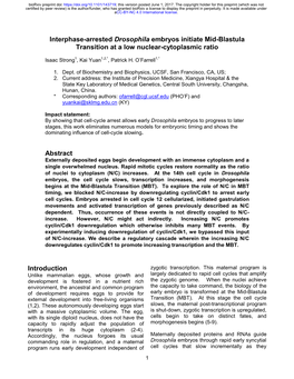 Interphase-Arrested Drosophila Embryos Initiate Mid-Blastula Transition at a Low Nuclear-Cytoplasmic Ratio
