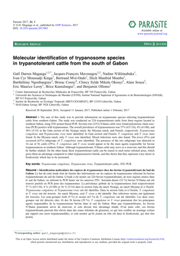Molecular Identification of Trypanosome Species in Trypanotolerant Cattle from the South of Gabon