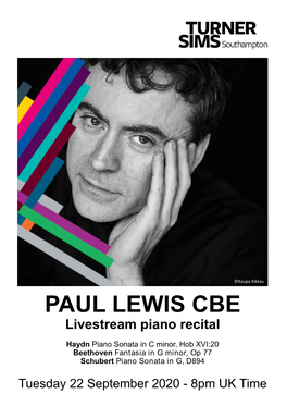 PAUL LEWIS CBE Livestream Piano Recital