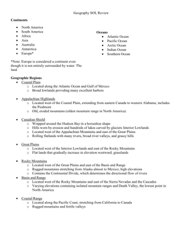 Geography SOL Review Continents North America South America Africa