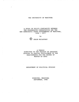 A Study of Policy Continuity Betv{Een 'Haun M..Affrey Studies in Parttal Fulfilliiient of the Department of Polttical Studies Wt