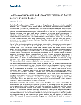 Hearings on Competition and Consumer Protection in the 21St Century: Opening Session September 14, 2018