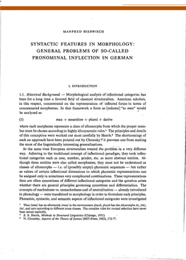 Syntactic Features in Morphology: General Problems of So-Called Pronominal Inflection in German