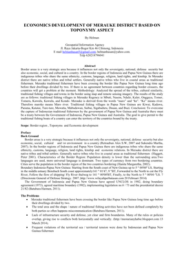 Economics Development of Merauke District Based on Toponymy Aspect