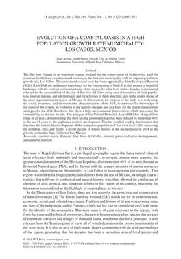 Evolution of a Coastal Oasis in a High Population Growth Rate Municipality: Los Cabos, Mexico