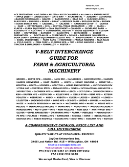 V-Belt Interchange Guide for Farm & Agricultural