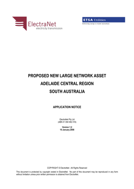 Proposed New Large Network Asset Adelaide Central Region South Australia