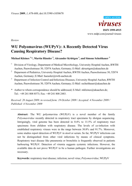 (Wupyv): a Recently Detected Virus Causing Respiratory Disease?