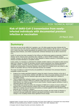 Risk of SARS-Cov-2 Transmission from Newly- Infected Individuals with Documented Previous Infection Or Vaccination 29 March 2021