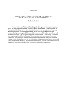 Gender, Personality, and Politics in the Marriage of Meta and Victor Berger