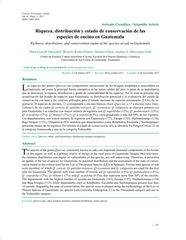 Riqueza, Distribución Y Estado De Conservación De Las Especies De