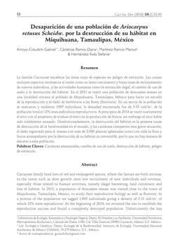 Desaparición De Una Población De Ariocarpus Retusus Scheidw. Por La Destrucción De Su Hábitat En Miquihuana, Tamaulipas, México
