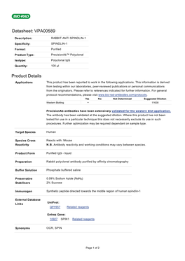 Datasheet: VPA00589 Product Details