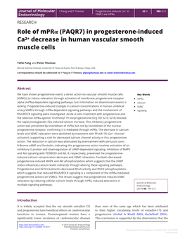 Role of Mprα (PAQR7) in Progesterone-Induced Ca2+ Decrease in Human Vascular Smooth Muscle Cells