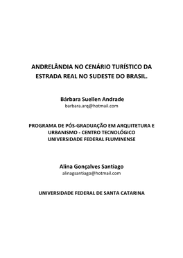 Andrelândia No Cenário Turístico Da Estrada Real No Sudeste Do Brasil