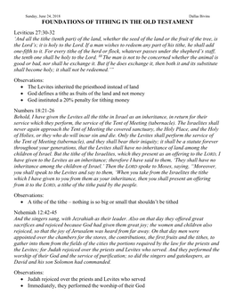 Foundations of Tithing in the Old Testament