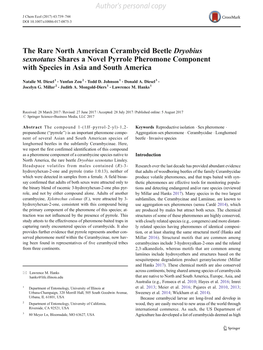 The Rare North American Cerambycid Beetle Dryobius Sexnotatus Shares a Novel Pyrrole Pheromone Component with Species in Asia and South America