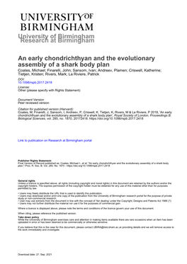 University of Birmingham an Early Chondrichthyan and The