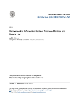 Uncovering the Reformation Roots of American Marriage and Divorce Law