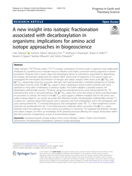 Implications for Amino Acid Isotope Approaches in Biogeoscience Yuko Takizawa1* , Yoshinori Takano2, Bohyung Choi1,3,4, Prarthana S