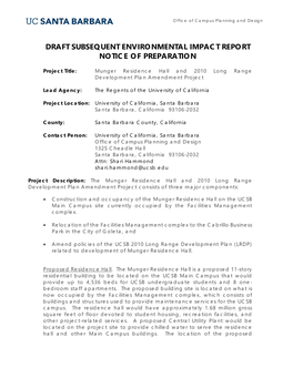 Draft Subsequent Environmental Impact Report Notice of Preparation