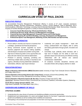 Curriculum Vitae of Paul Zacks