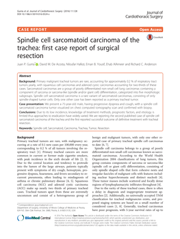 Spindle Cell Sarcomatoid Carcinoma of the Trachea: First Case Report of Surgical Resection Juan P