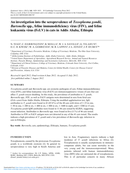 An Investigation Into the Seroprevalence of Toxoplasma