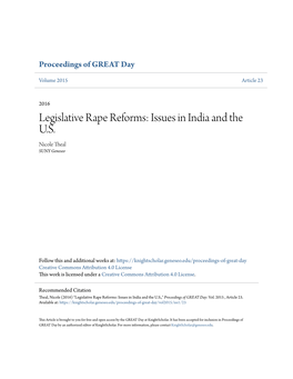 Legislative Rape Reforms: Issues in India and the U.S. Nicole Theal SUNY Geneseo