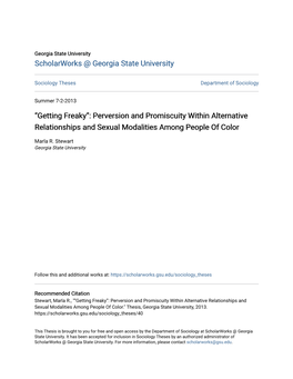 “Getting Freaky”: Perversion and Promiscuity Within Alternative Relationships and Sexual Modalities Among People of Color