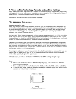 A Primer on Film Technology, Formats, and Archival Holdings