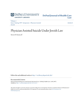 Physician Assisted Suicide Under Jewish Law Steven H