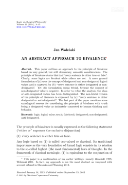 An Abstract Approach to Bivalence∗