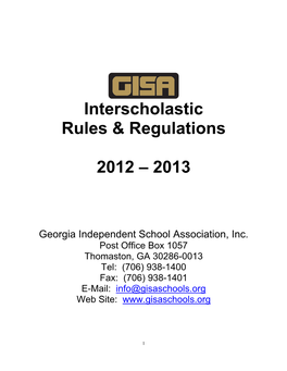 Interscholastic Rules & Regulations 2012 – 2013