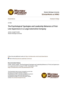 The Psychological Typologies and Leadership Behaviors of First-Line Supervisors in a Large Automotive Company