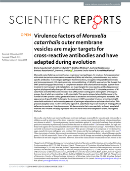 Virulence Factors of Moraxella Catarrhalis Outer Membrane Vesicles Are Major Targets for Cross-Reactive Antibodies and Have Adap