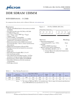 DDR SDRAM UDIMM 184-Pin, 256MB, 512MB