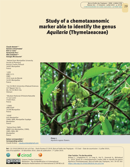 Study of a Chemotaxonomic Marker Able to Identify the Genus Aquilaria (Thymelaeaceae)