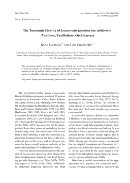 The Taxonomic Identity of Lecanorchis Japonica Var. Tubiformis (Vanilleae, Vanilloideae, Orchidaceae)