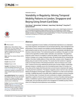 Variability in Regularity: Mining Temporal Mobility Patterns in London, Singapore and Beijing Using Smart-Card Data