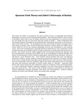 Quantum Field Theory and Zubiri's Philosophy of Reality1 Thomas B