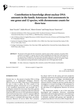 Contribution to Knowledge About Nuclear DNA Amounts in the Family Asteraceae: First Assessments in One Genus and 12 Species, with Chromosome Counts for Three Taxa