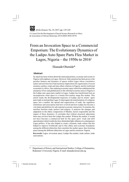 The Evolutionary Dynamics of the Ladipo Auto Spare Parts Flea Market in Lagos, Nigeria – the 1950S to 20161