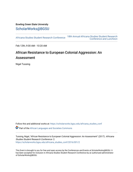 African Resistance to European Colonial Aggression: an Assessment