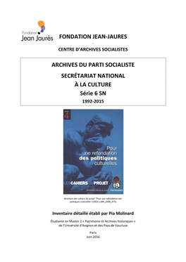 Archives Du Parti Socialiste Secrétariat National À La