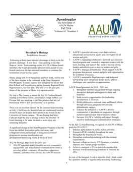 Dawnbreaker the Newsletter of AAUW Maine Fall 2014 Volume 61, Number 1